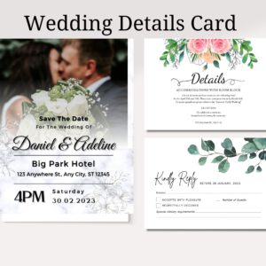 Wedding Invitation set, 2022 Invitation Template, Floral Wedding Template, Greeny Invitation card, Wedding Details card, Thank you card