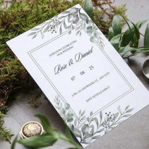Printable Wedding Template, Eucalyptus Wedding card, Greeny card template, Minimalistic wedding card, Editable DIY wedding template