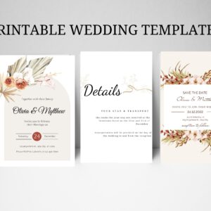 Boho Wedding Stationery Template, Wedding Details Card, Boho save the date card, Digital Bohemian Wedding Template, Editable Wedding Invites
