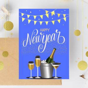 Modern Happy New Year Printable Greeting Card – Instant Digital Download for Lunar New Year and Holiday Celebrations